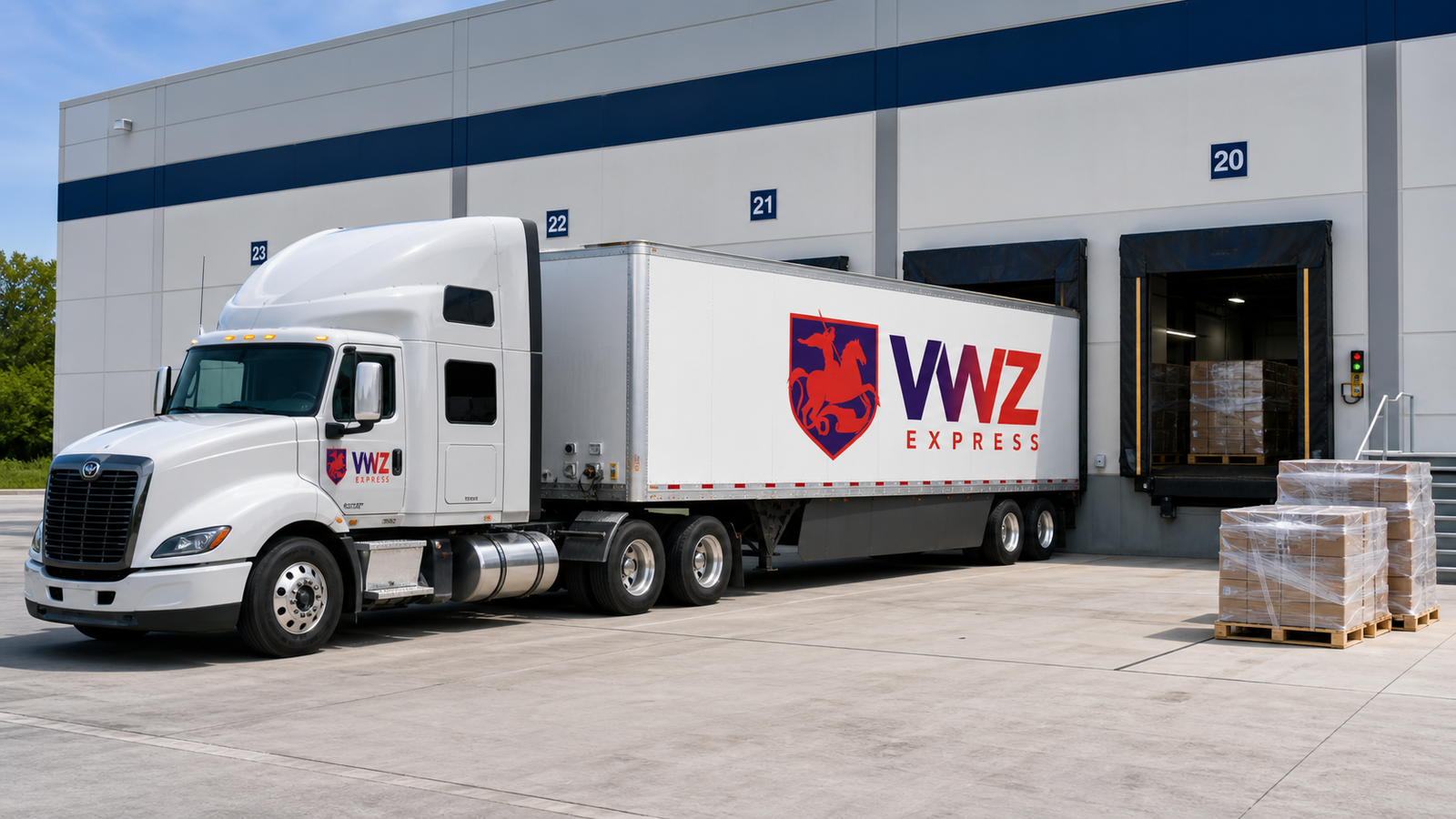 Freight being prepared at a warehouse loading dock